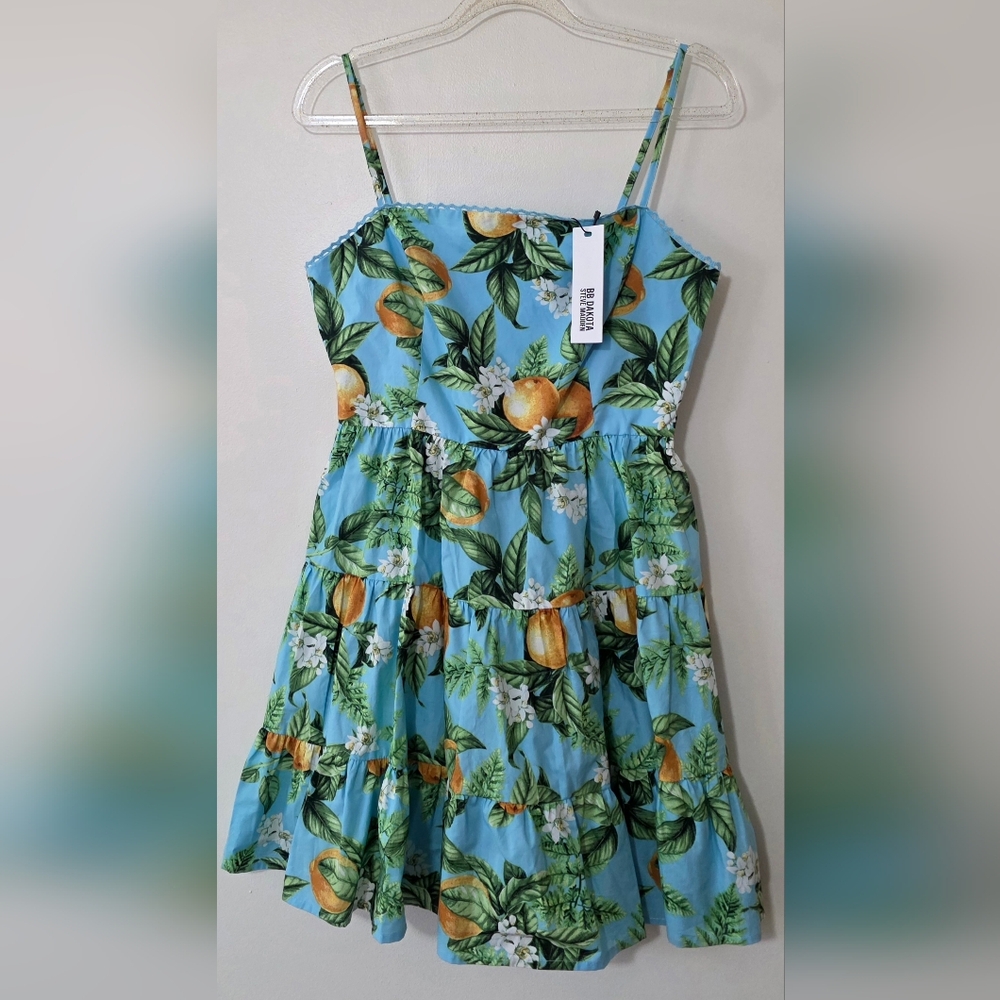 NWT Tropical Floral 100% Cotton Peacock Blue Sundress Citrus Coastal Cute Sz 2
